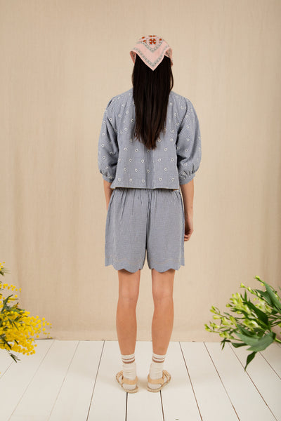 Bonte Mary Cotton Shorts, Navy Gingham