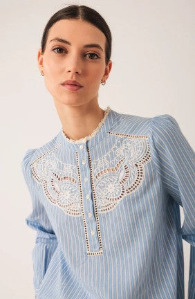 Indi and Cold Cotton Shirt, Blue Stripe