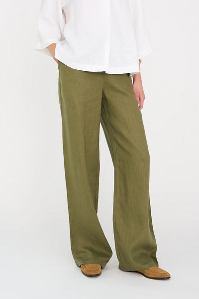 Pieszak Lina Linen Trousers, Faded Green