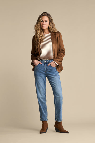 Red Button Terry Stripe Top, Espresso