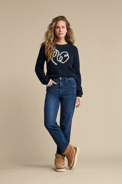 Red Button Ribbon Logo Knit, Navy