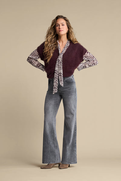Red Button Sleeveless Fuzzy Knit, Burgundy