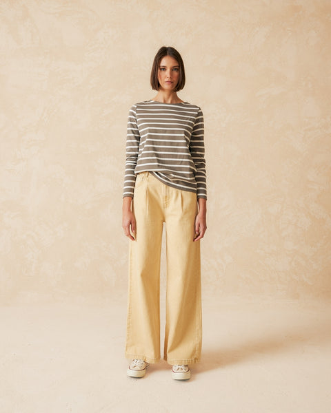 Indi And Cold Stripe Long Sleeve T-shirt, Khaki and Cream