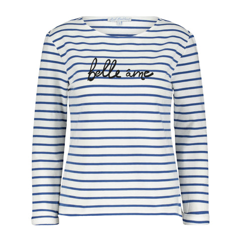 Red Button Terry Sweatshirt, Blue Stripe With Print