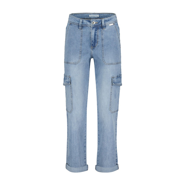Red Button Cargo Jeans, Light Blue