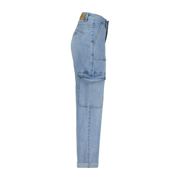 Red Button Cargo Jeans, Light Blue