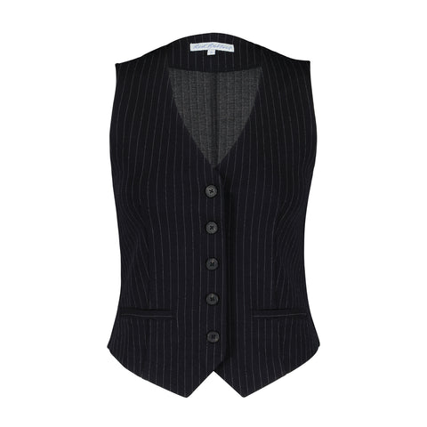 Red Button Pinstripe Waistcoat, Black