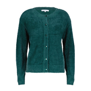 Red Button Fluffy Cardigan, Teal