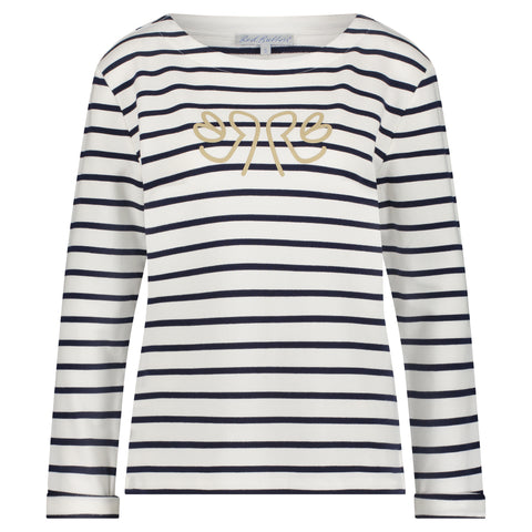 Red Button Terry Striped Sweatshirt, Dark Blue (without Chest Print)