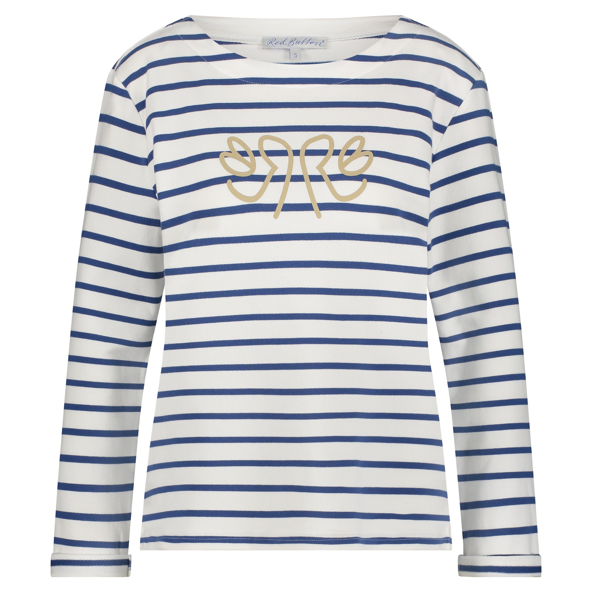 Red Button Terry Striped Sweatshirt, Jeans Blue (without chest print)