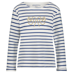 Red Button Terry Striped Sweatshirt, Jeans Blue (without chest print)