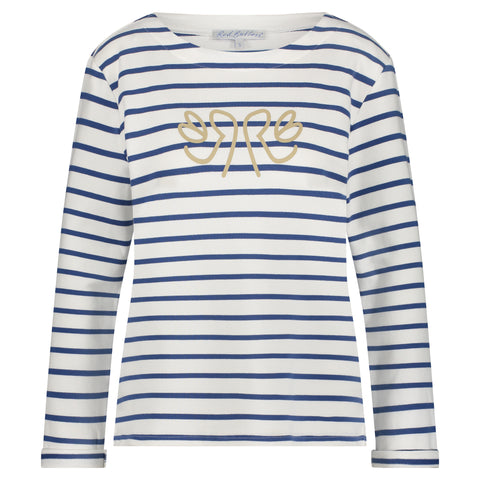 Red Button Terry Striped Sweatshirt, Jeans Blue (without chest print)