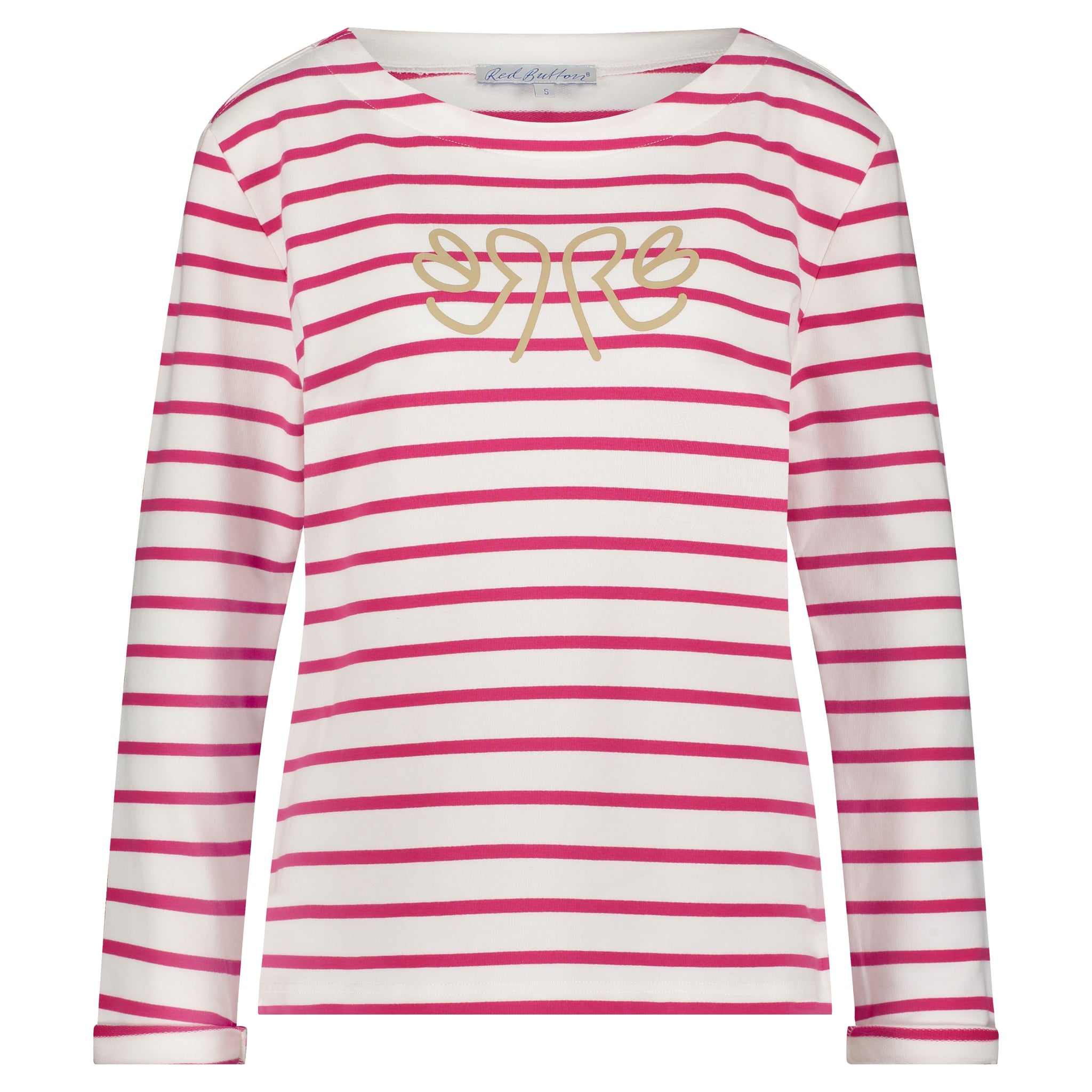 Red Button Terry Striped Sweatshirt, Raspberry (without chest print)