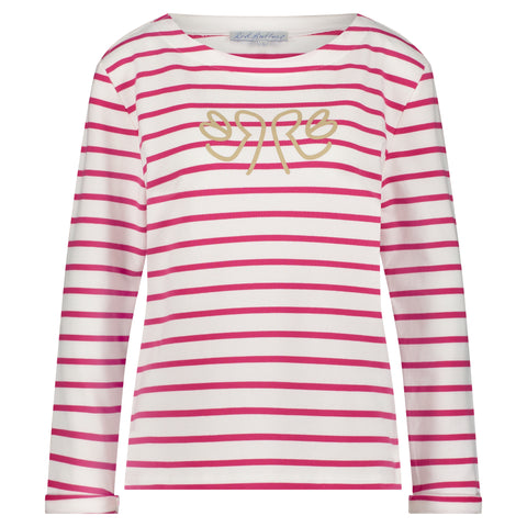 Red Button Terry Striped Sweatshirt, Raspberry (without chest print)