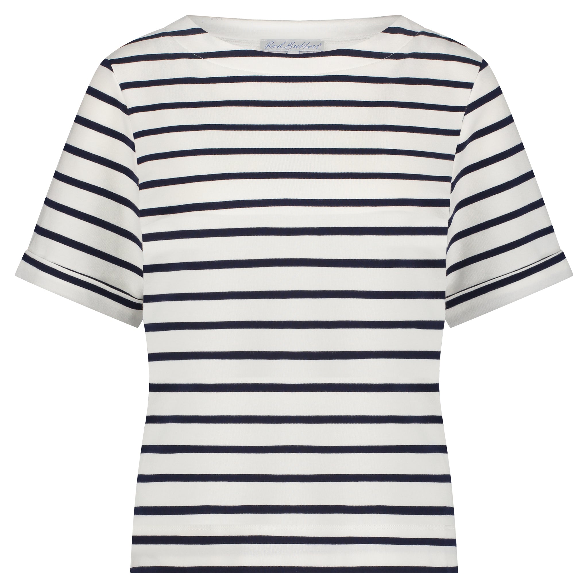 Red Button Terry Short Sleeve Stripe T-Shirt, Dark Blue