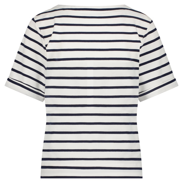 Red Button Terry Short Sleeve Stripe T-Shirt, Dark Blue