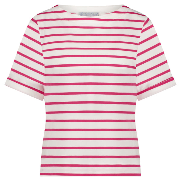 Red Button Terry Short Sleeve Stripe T-Shirt, Raspberry