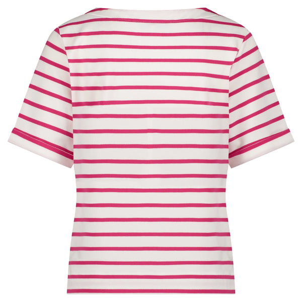 Red Button Terry Short Sleeve Stripe T-Shirt, Raspberry