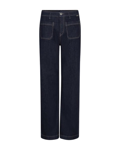Red Button Front Patch Pocket Colette Jeans, Forever Blue