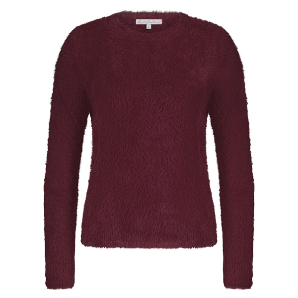 Red Button Fuzzy Puff Sleeve Pullover, Ruby