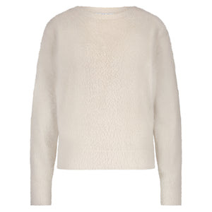 Red Button Fluffy Pullover, Cream