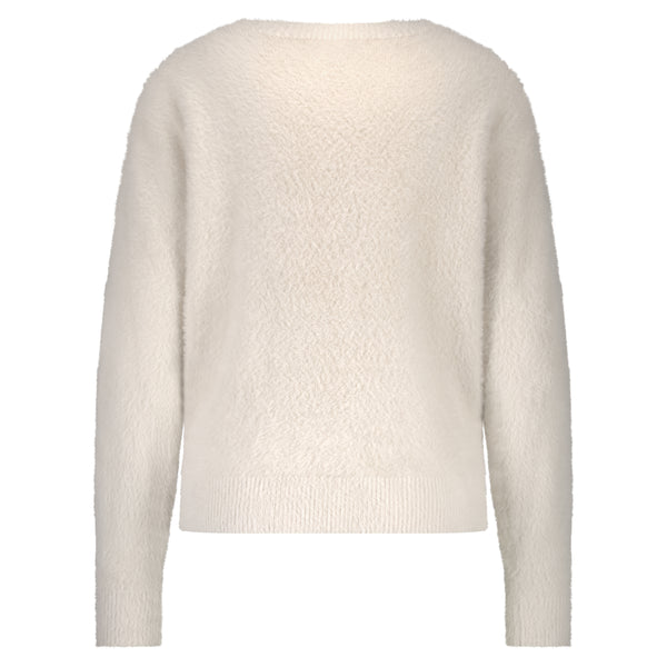 Red Button Fluffy Pullover, Cream
