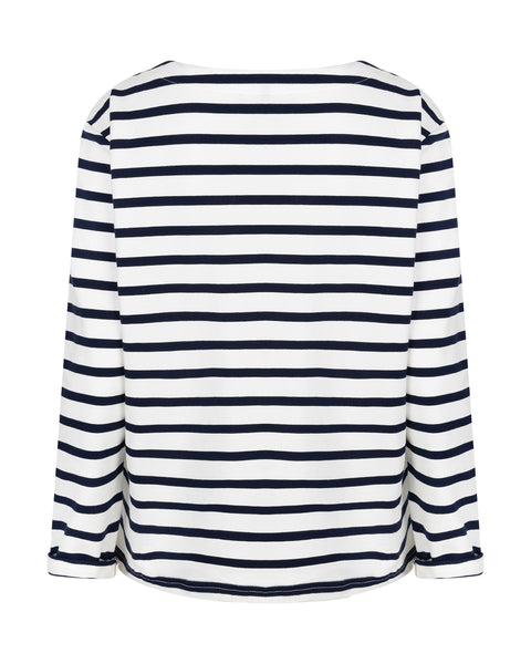 Red Button Terry Top, Dark Blue Stripe