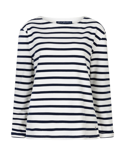 Red Button Terry Top, Dark Blue Stripe