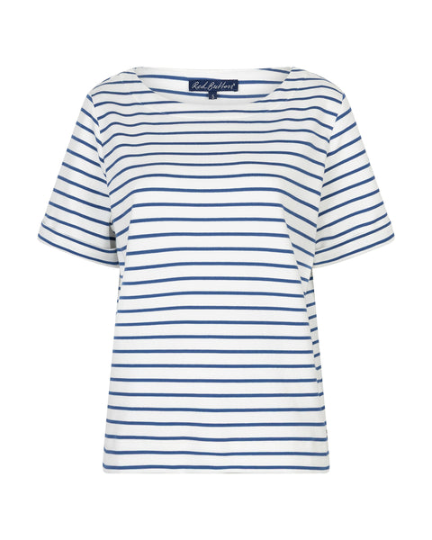 Red Button Terry Short Sleeve Top, Jeans Blue Stripe - Flax In Bloom