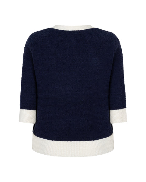 Red Button Popcorn Cardigan, Dark Blue - Flax In Bloom