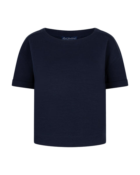 Red Button Skyler Scuba Top, Dark Blue - Flax In Bloom