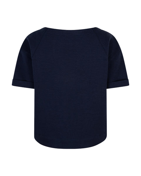 Red Button Skyler Scuba Top, Dark Blue - Flax In Bloom