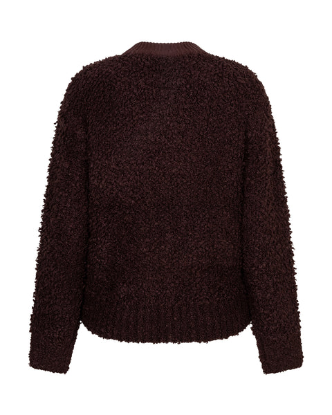 Red Button Boucle Knit Bomber, Burgundy