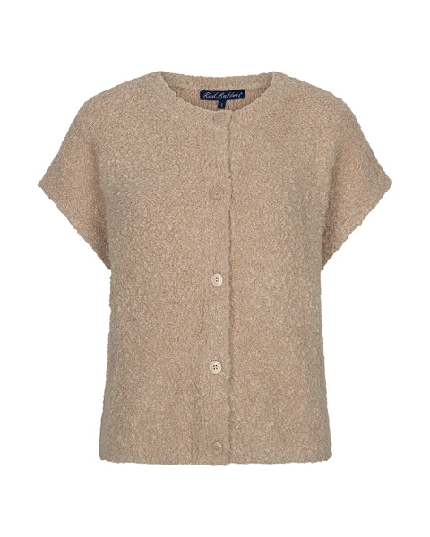 Red button Sleeveless Boucle Knit, Latte