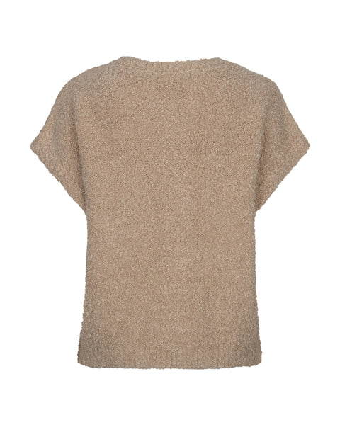 Red button Sleeveless Boucle Knit, Latte