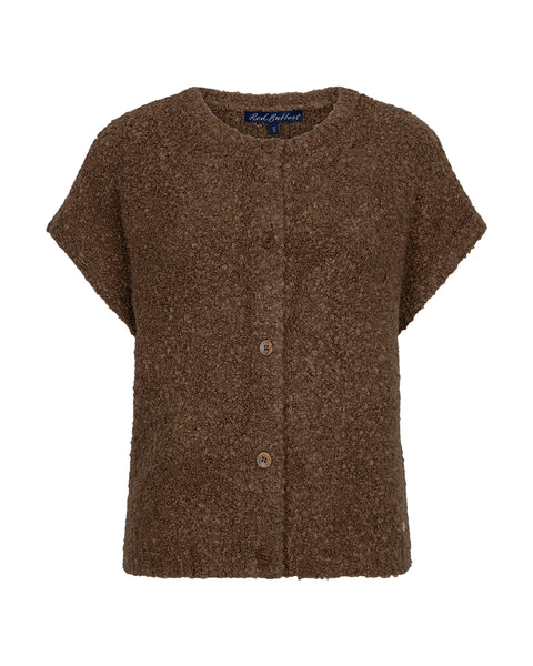 Red button Sleeveless Boucle Knit, Latte