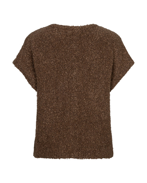 Red button Sleeveless Boucle Knit, Mud Brown