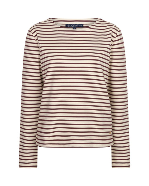 Red Button Terry Stripe Top, Burgundy