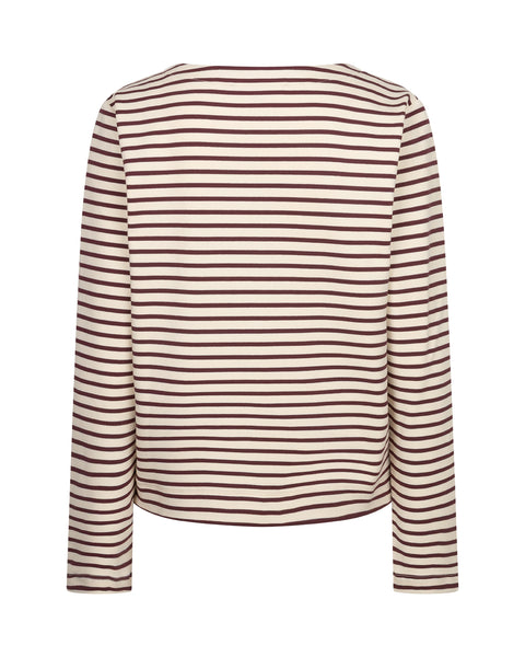 Red Button Terry Stripe Top, Burgundy