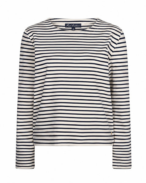 Red Button Terry Stripe Top, Dark Navy