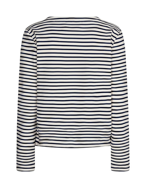 Red Button Terry Stripe Top, Dark Navy