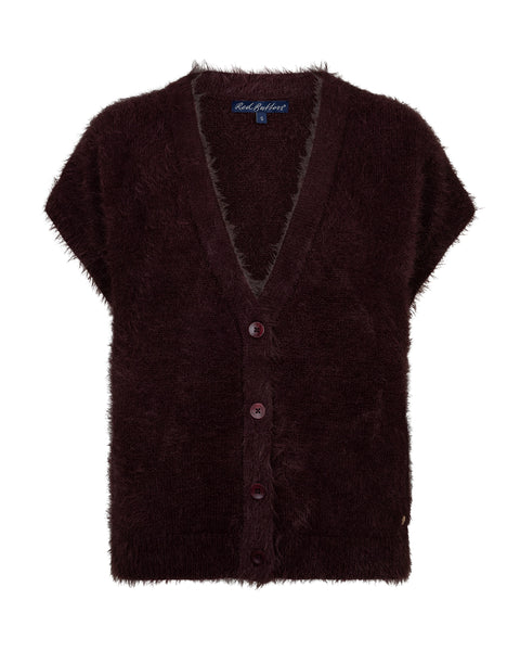 Red Button Sleeveless Fuzzy Knit, Espresso