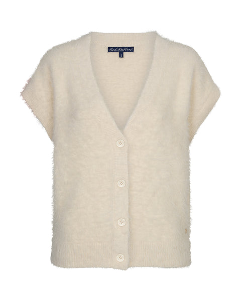 Red Button Sleeveless Fuzzy Knit, Cream