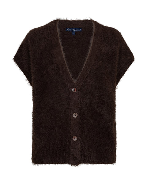 Red Button Sleeveless Fuzzy Knit, Burgundy