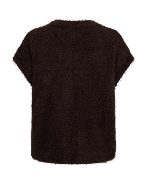 Red Button Sleeveless Fuzzy Knit, Burgundy