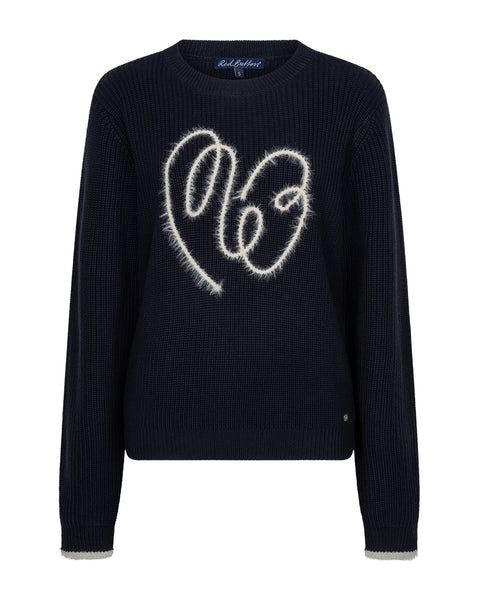 Red Button Ribbon Logo Knit, Navy