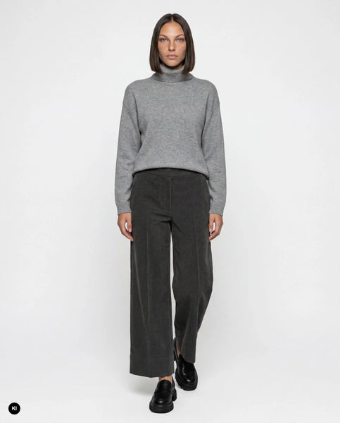 Stehmann Fabienne Cropped Cord Trousers, Anthracite Grey