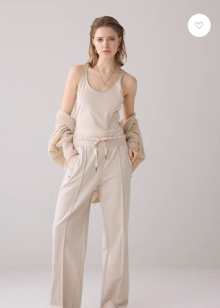 SUMMUM Punto Milano Trousers, Pebble Beige