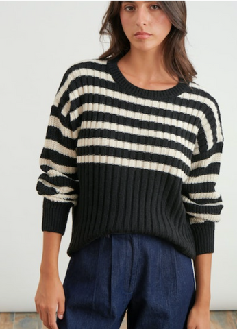 Humility Ulotus Pullover, Black and White Stripe