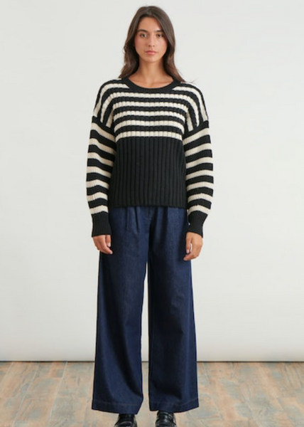 Humility Ulotus Pullover, Black and White Stripe